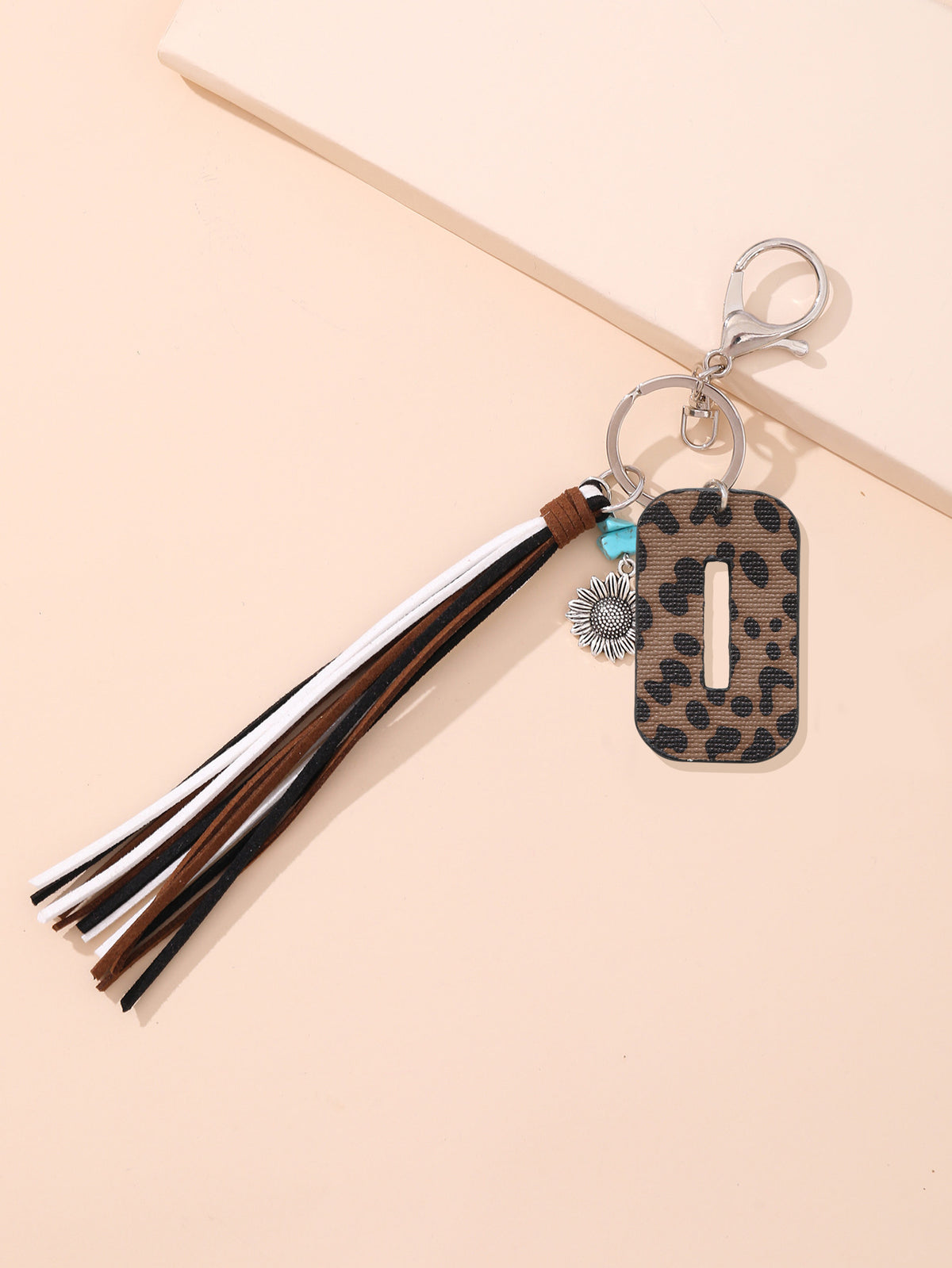 New Western Denim Style Leopard Oil-trimmed Leather Letter A Korean Velvet Tassel Combination Keychain Pendant Bag