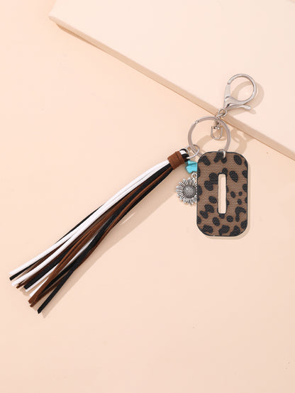 New Western Denim Style Leopard Oil-trimmed Leather Letter A Korean Velvet Tassel Combination Keychain Pendant Bag