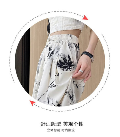 2025 Summer Thin Chiffon Wide-Leg Pants Women's Cropped Culottes Elastic Waist Small National Style Pants New Style Skirt