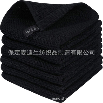 Cross-border Amazon pure cotton honeycomb kitchen dishwashing square towel can be suit with hook waffle square towel generation sticker code