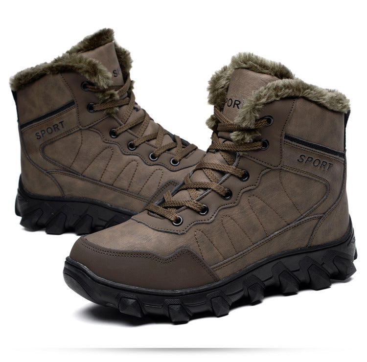 Cross-Border Winter New Cotton Shoes Men's Fur Integrated Snow Boots Outdoor Sports Hiking Boots Fleece-Lined Warm Men's Shoes 47