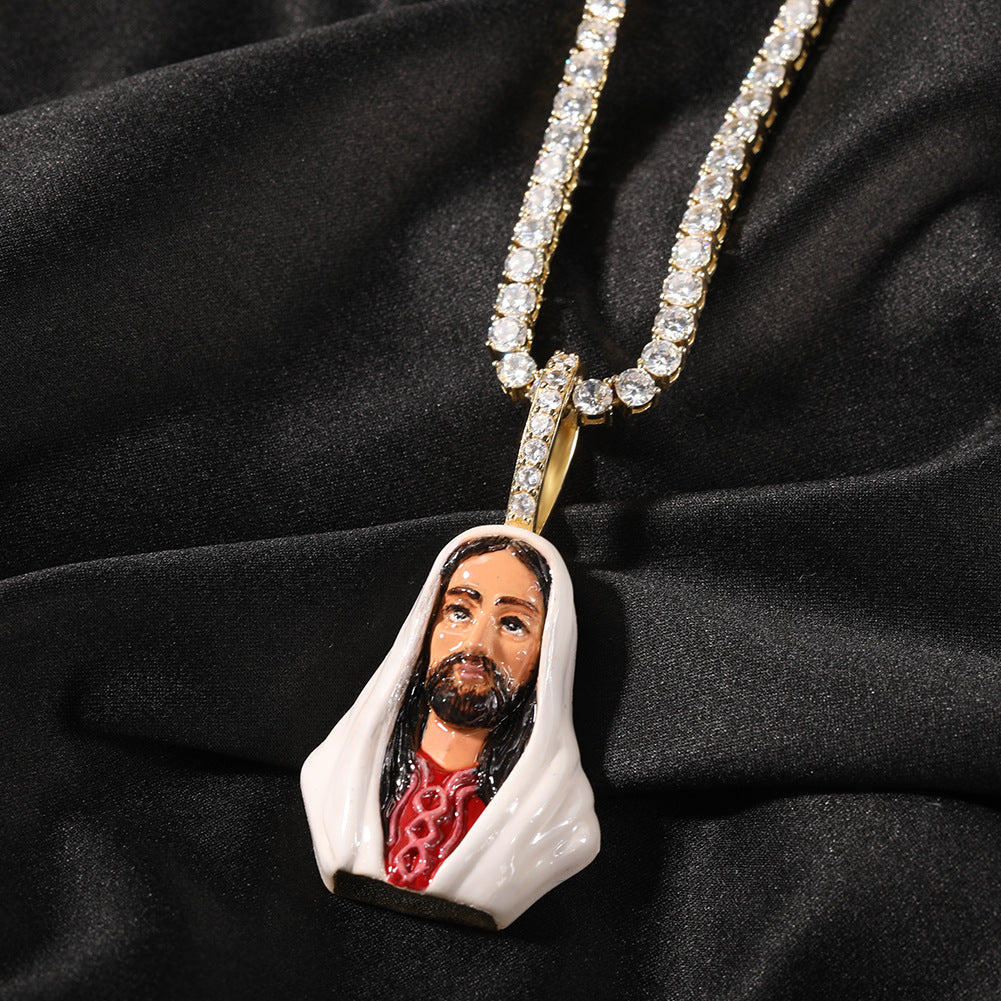 European and American New Products Copper Material Enamel Men's Avatar Personalized Hip-Hop Pendant Necklace Trendy Accessories Jewelry Wholesale
