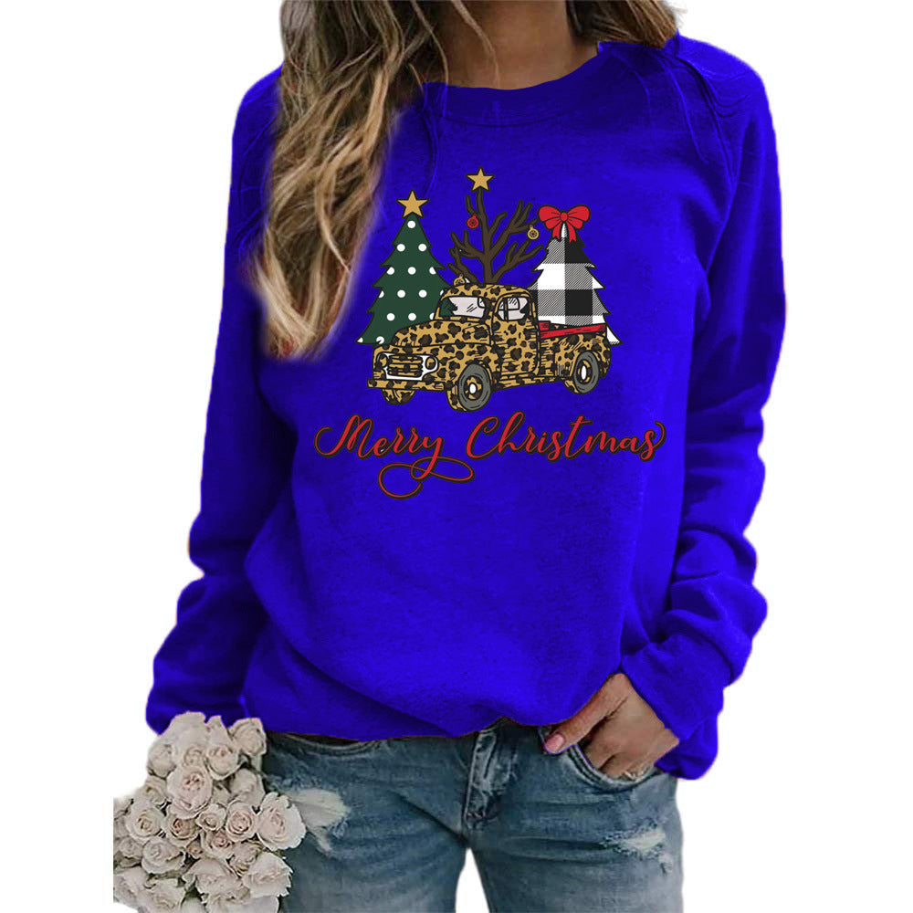 Europe and the United States foreign trade cross-border supply Christmas tree merry Christmas printed round neck sweater women's top