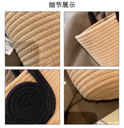 Contrast Cotton Rope Woven Handbag Women's Bag Korean Style Bag New Large Capacity Stylisse Handbag All-match Tote Bag