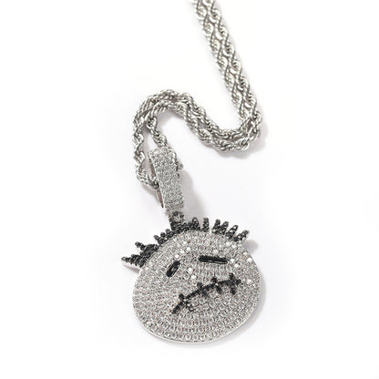 Gu Meng New Product Small Prickly Head Cartoon Hip Hop Men's Necklace Pendant European and American Street Fashion Brand Zircon Pendant