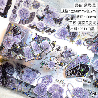 Glazed Light Gorgeous Retro Huahua Guka Decoration DIY Hand Account Material Dark Flow Linen Laser Hand Account Pet Tape