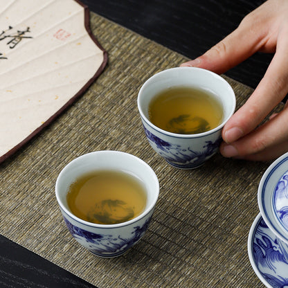 Yuerui Ceramic New Blue and Flower Tea Cup Underglaze Color Retro Yulan Cup Bowl of Kung Fu Tea Zen Tea Master Cup