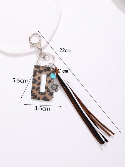 New Western Denim Style Leopard Oil-trimmed Leather Letter A Korean Velvet Tassel Combination Keychain Pendant Bag