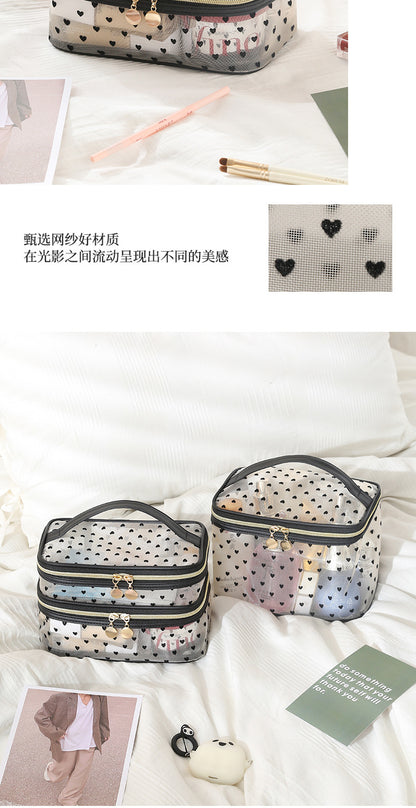 New Style Heart-Shaped Portable Makeup Bag, Single/Double Layer Cosmetic Storage Bag, Simple Mesh Makeup Bag, Travel Makeup Bag