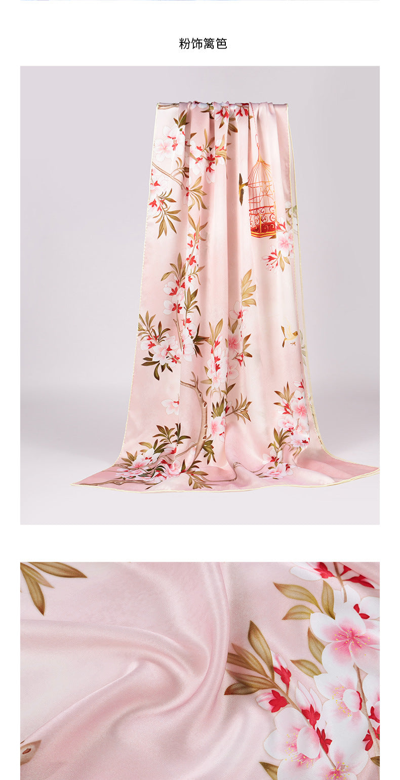 Suzhou and Hangzhou long silk scarf high-grade mulberry silk scarf pure silk women's vintage scarf crepe satin shawl