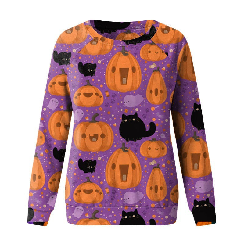 Foreign Trade Cross-border Autumn and Winter New Halloween 3D Digital Printing European and American Women's Crewneck Casual Long Sleeve Sweatshirt