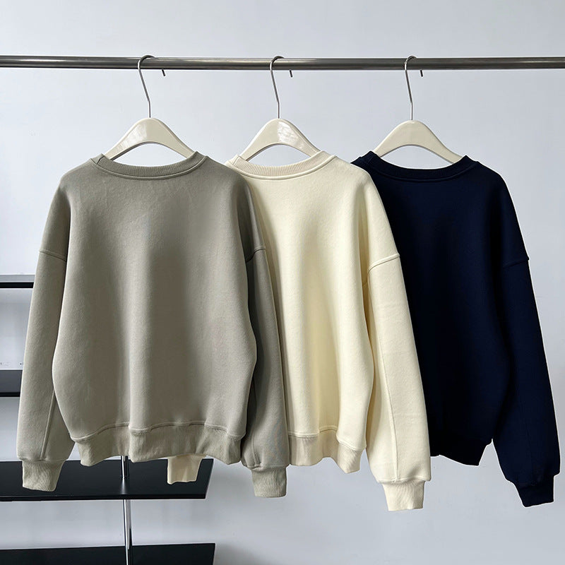 Luxi Simple Profile Loose BF Solid Color Lazy Pullover Sweatshirt Women's ins Letter Embroidered Long-sleeved Top 2267