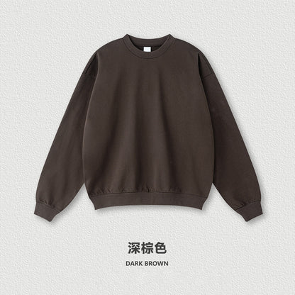 Men's 2025 Spring and Autumn High Quality Loose Solid Color Heavy Weight Terry 440g Drop Shoulder Basic Round Neck Sweatshirt for Men