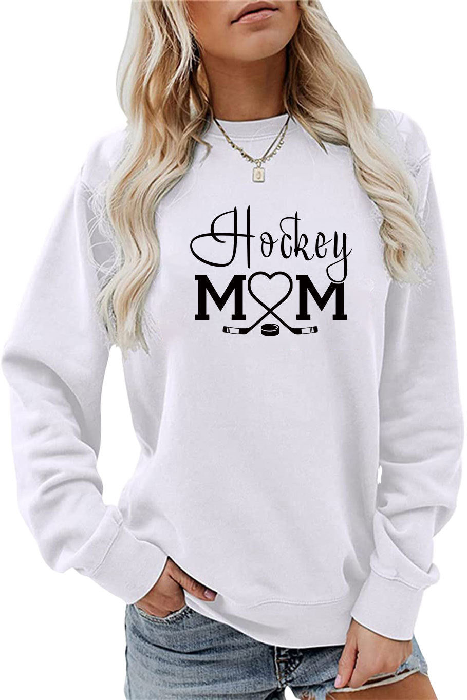 Amazon Wish Independent Station Fashionable Simple Hockey Mom Letter Fun Printed Women's Casual Sweatshirt