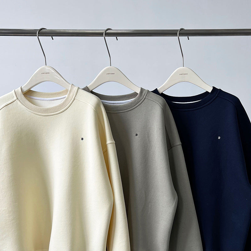 Luxi Simple Profile Loose BF Solid Color Lazy Pullover Sweatshirt Women's ins Letter Embroidered Long-sleeved Top 2267