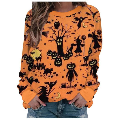 Foreign Trade Cross-border Autumn and Winter New Halloween 3D Digital Printing European and American Women's Crewneck Casual Long Sleeve Sweatshirt