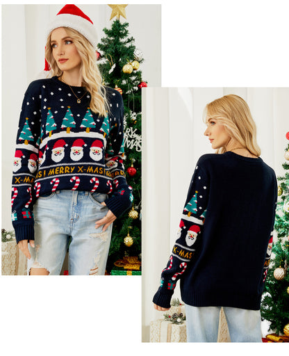 Foreign Trade Amazon Autumn and Winter Niche Design Knitwear for Women European and American Christmas Tree Knitwear Pullover Little Snowman Thick Knitwear