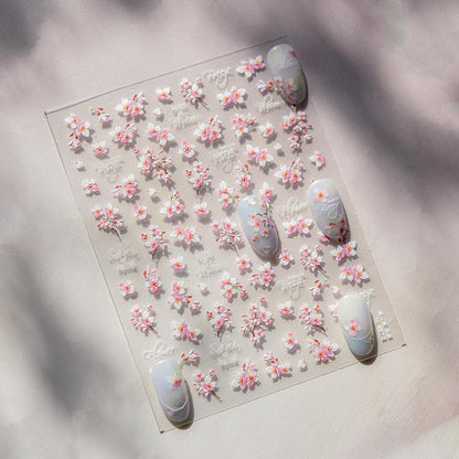 Spring Cherry Blossom Nail Stickers New Embossed 5D Three-Dimensional Japanese Style Internet Celebrity Ins Flower Nail Sticker Decorations