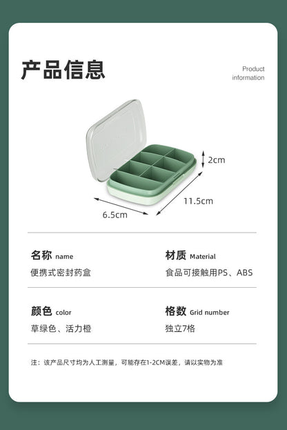 T5135 Portable Seven-Day Pill Box, One-Week Large-Capacity Storage Box, Sealed Pill Box, Portable Pill Dispenser