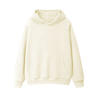 Fleece-lined thick loose hooded sweater women's autumn and winter warm top student couple wear solid color coat foreign trade women's clothing