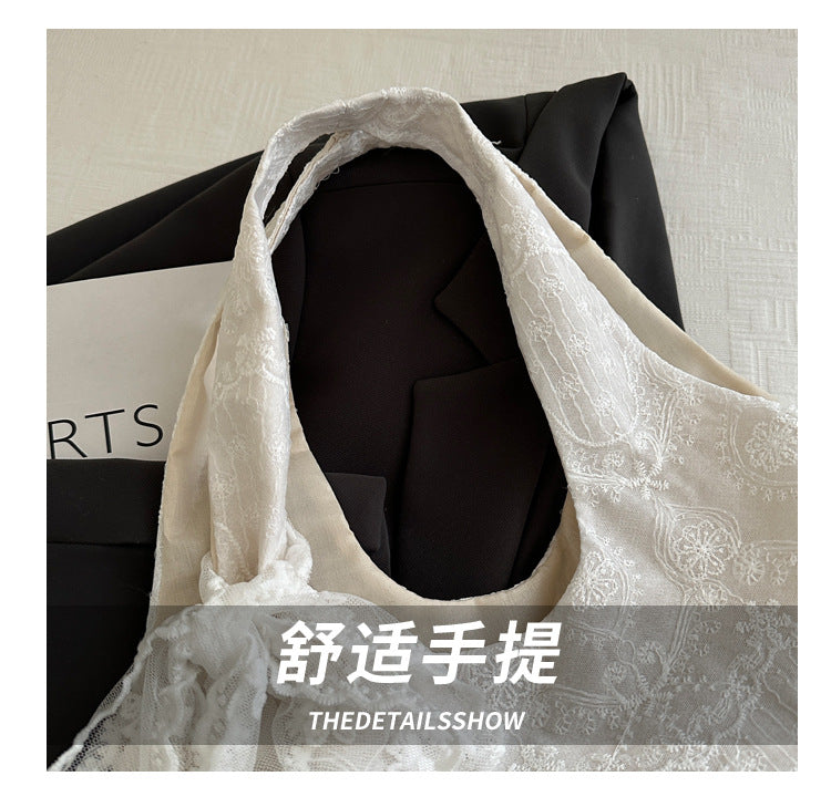 Korean Style Small Fresh Lace Flower Canvas Bag 2025 New Large Capacity Commuter Lazy Style Single Shoulder Large Tote Bag