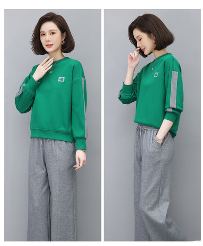Round Neck Sweatshirt for Women 2024 Spring Small Hooded Sports Middle-Aged Mother Spring & Fall Tops Casual and Versatile
