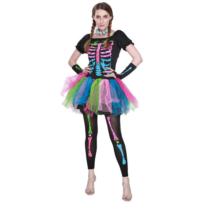 Colorful Punk Skull Costume Halloween jumpsuit Halloween New Skull Skeleton Playing Suit