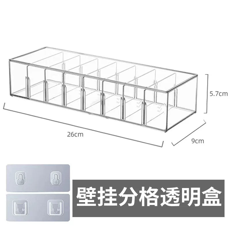 Desktop Wall Hanging Storage Box with Transparent Acrylic Cosmetics Bathroom Stationery Station Kitchen Storage Rack Bedside