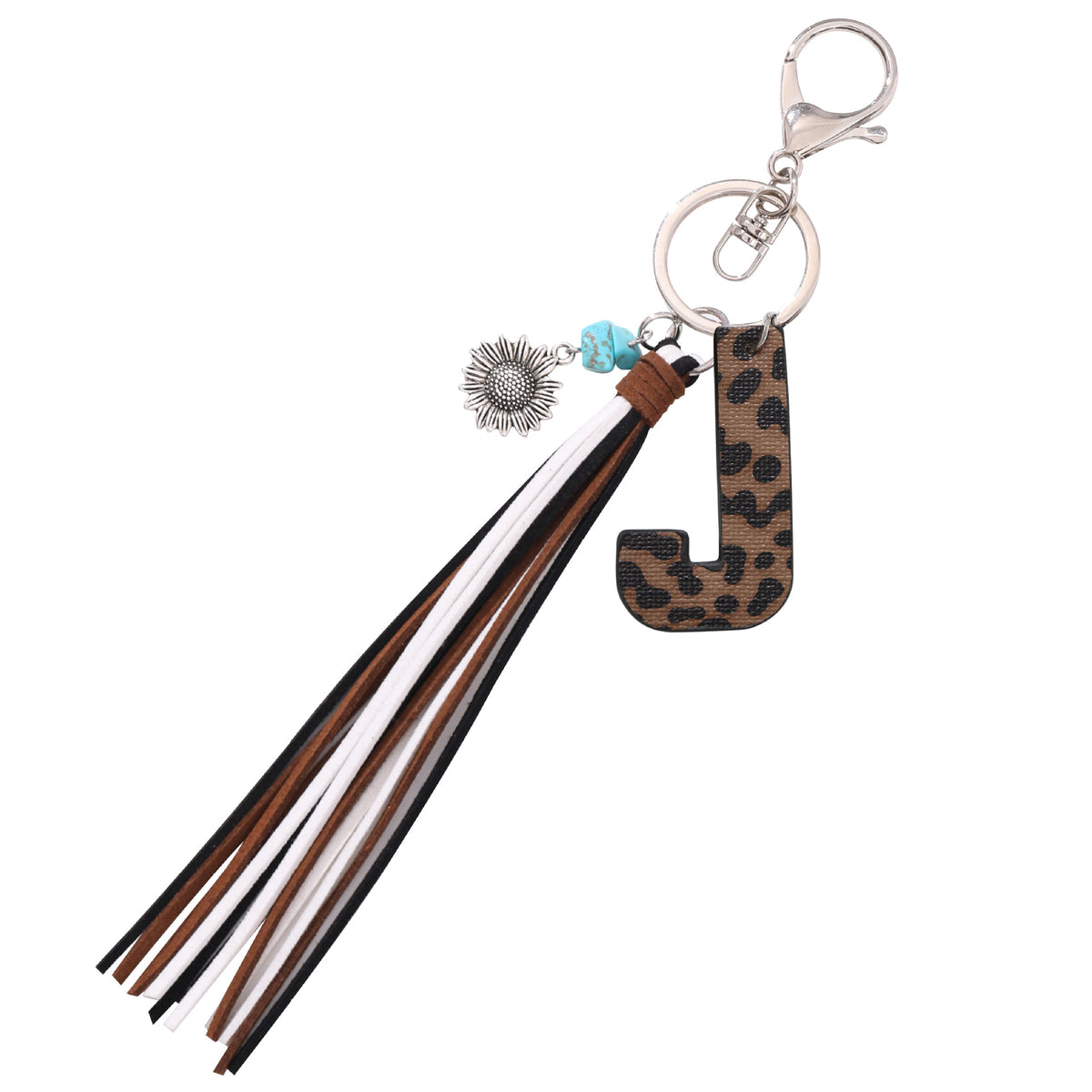 New Western Denim Style Leopard Oil-trimmed Leather Letter A Korean Velvet Tassel Combination Keychain Pendant Bag