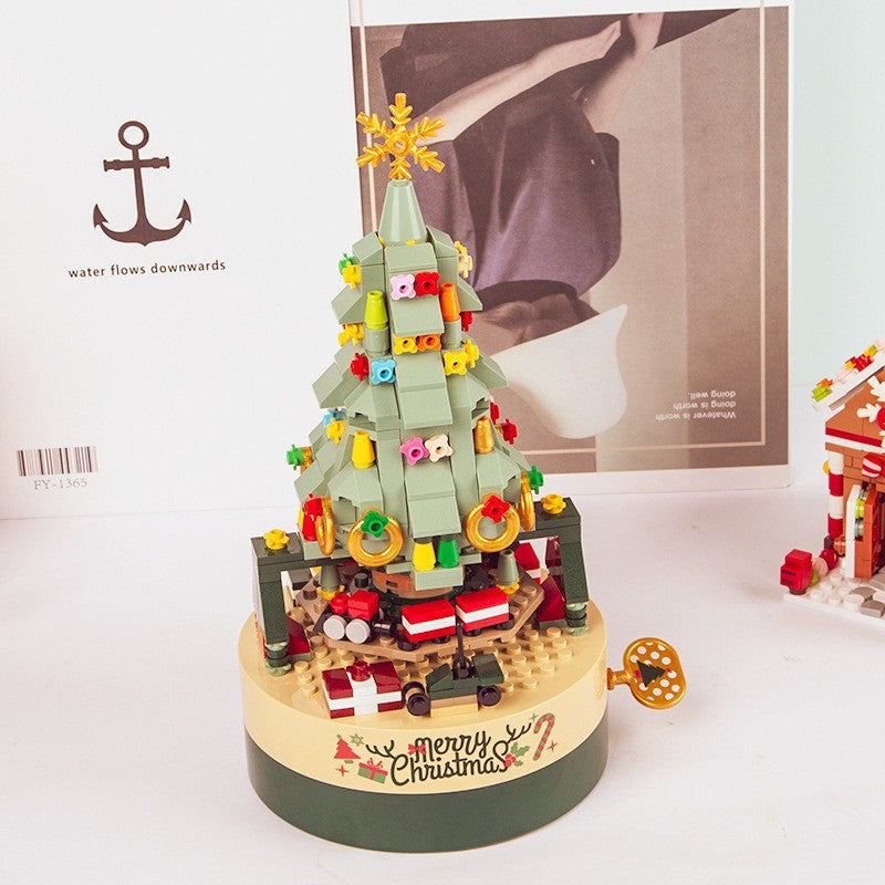[Free Shipping] Genuine Jiaqi 1302 Colorful Christmas Tree Building Blocks Rotating Music Box Chinese Christmas Building Blocks Gift