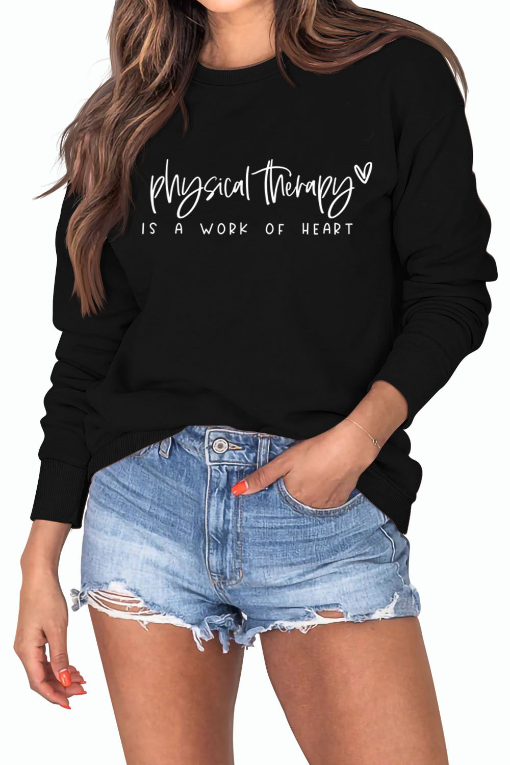 Physical Therapy Is a Work Amazon Independent Station Letter Loose Long-Sleeved Sweatshirt for Women