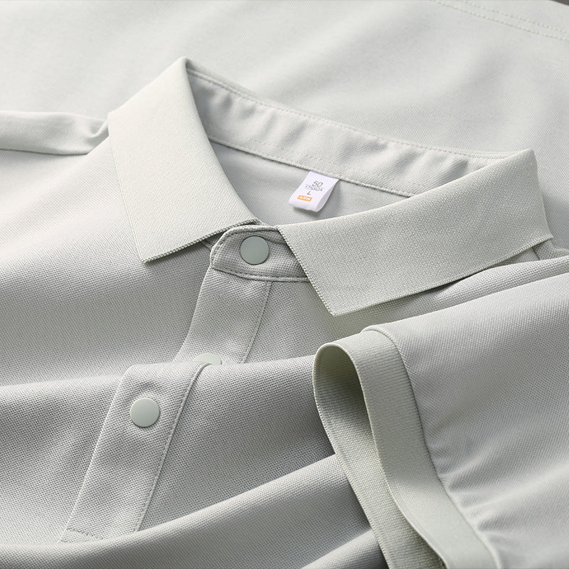 Cross-border Foreign Trade Copper Ammonia Silk T-shirt Men's Business Casual Short-sleeved Summer Gastrodia elata Mulberry Silk Lapel Men's Polo Shirt