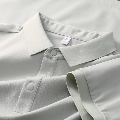 Cross-border Foreign Trade Copper Ammonia Silk T-shirt Men's Business Casual Short-sleeved Summer Gastrodia elata Mulberry Silk Lapel Men's Polo Shirt