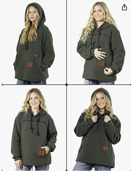 2025 New European and American Polar Fleece Pet-In-One Men's and Women's Trendy Hooded Loose Casual Warm Sweatshirt