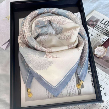 2026 New Style Warm Square Scarf with Magnetic Buckle, Triangular Silk Scarf, Cotton Scarf for Women, Stylish Neck Warmer for Spring, Autumn, and Winter, Versatile and Elegant