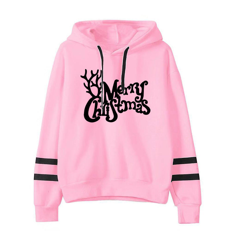 Europe and the United States Amazon cross-border foreign trade Christmas Merry Christmas printed parallel bars hooded sweater plus size