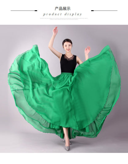 720 Degree Double Layer Large Swing Skirt Chiffon Classical Dance Ethnic Dance Skirt Dance Long Skirt Square Dance Practice Xinjiang Dance