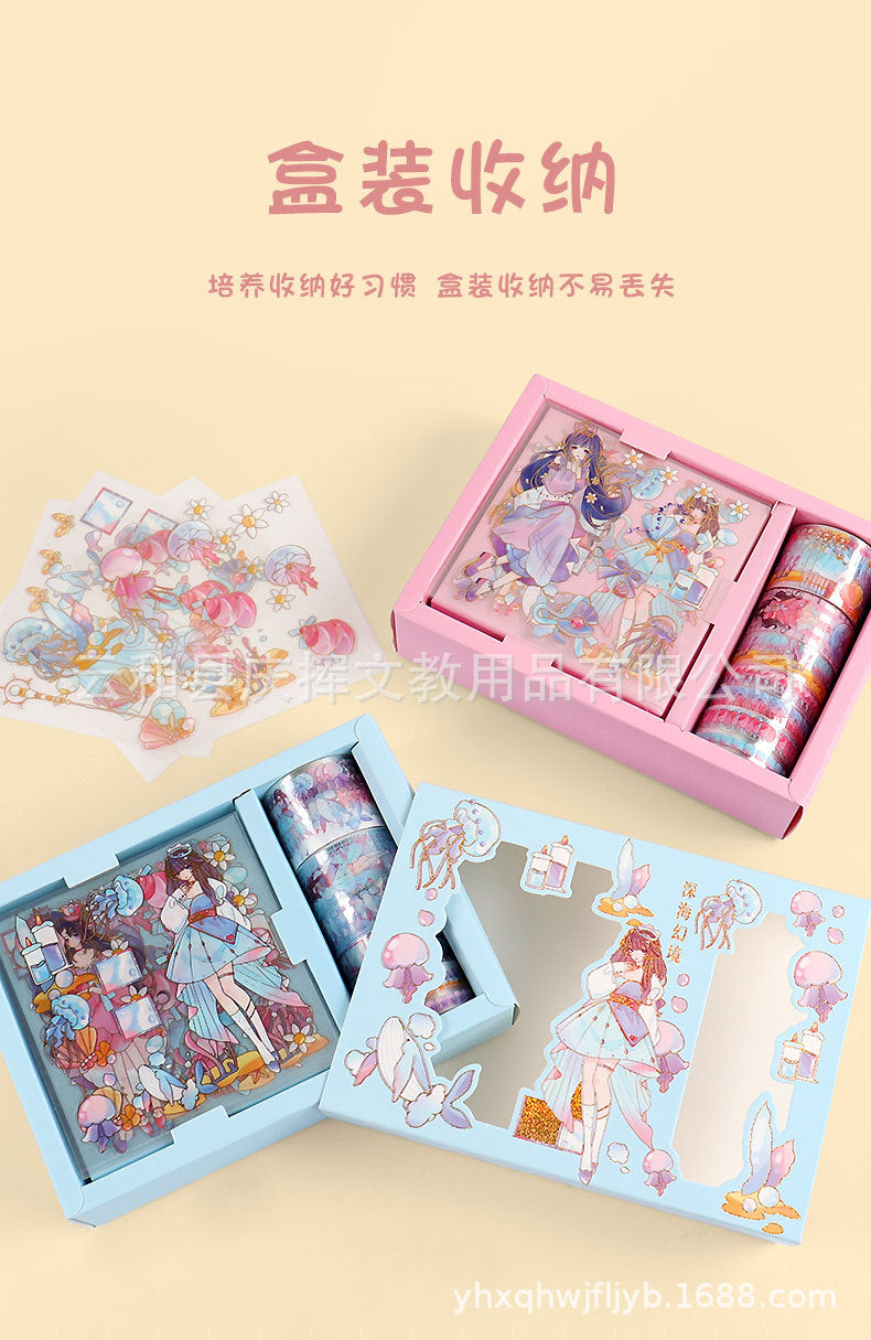 Children's Hand Account Sticker suit Transparent PET Cartoon Cartoon Waterproof Traceless Hand Account Sticker Girl's DIY Decorative Sticker