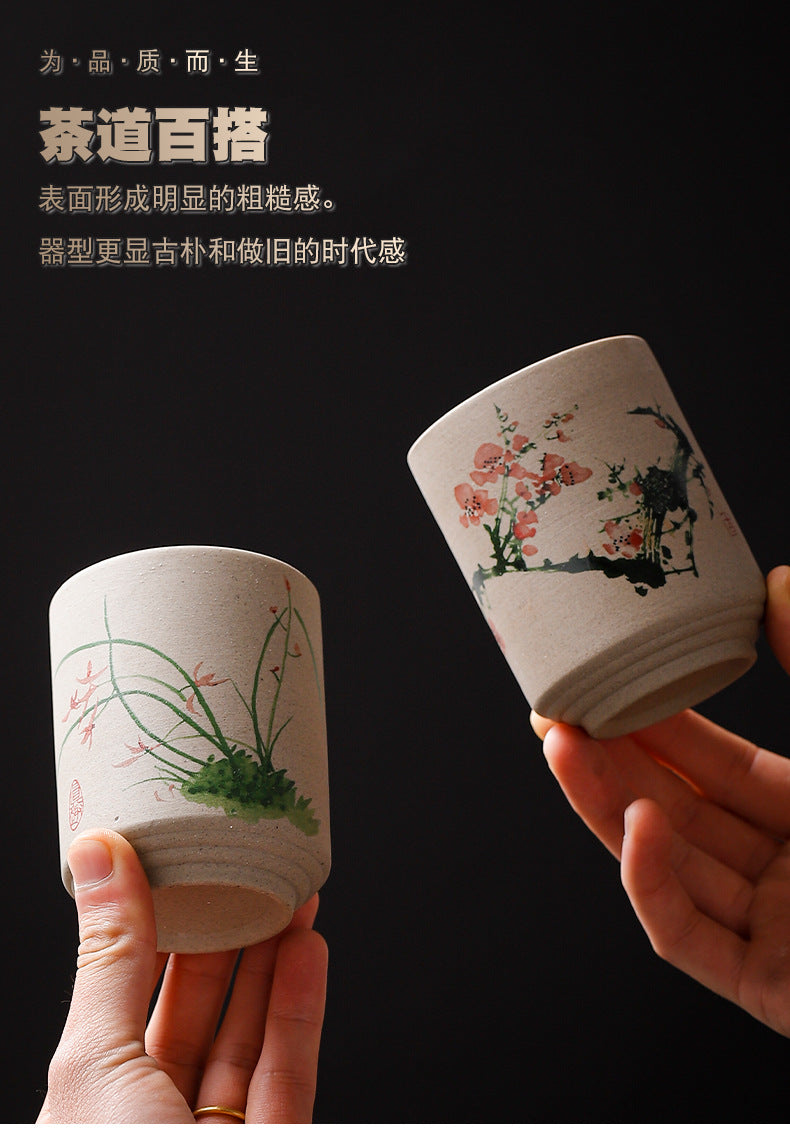 Yue Rui Healthy Large Stoneware Tea Cup Water Cup Ceramic Cup 180ml Pottery Cup Straight Bucket Cup Japanese Retro Cup
