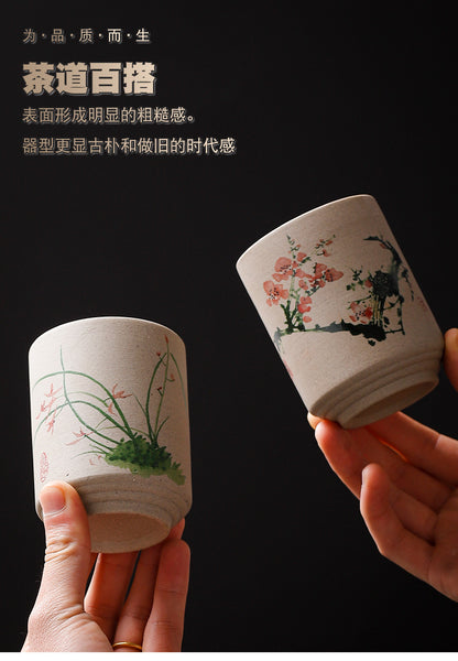 Yue Rui Healthy Large Stoneware Tea Cup Water Cup Ceramic Cup 180ml Pottery Cup Straight Bucket Cup Japanese Retro Cup