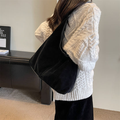 New Suede Shoulder Tote Bag, Fashionable, Simple, Lazy Style, Large Capacity Women's Handbag, Bucket Bag, Mommy Bag