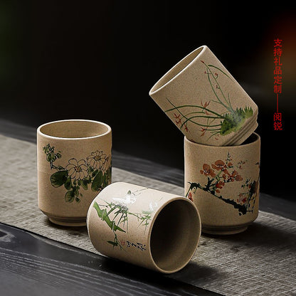 Yue Rui Healthy Large Stoneware Tea Cup Water Cup Ceramic Cup 180ml Pottery Cup Straight Bucket Cup Japanese Retro Cup