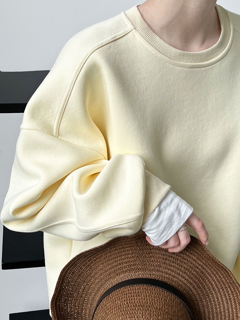 Luxi Simple Profile Loose BF Solid Color Lazy Pullover Sweatshirt Women's ins Letter Embroidered Long-sleeved Top 2267