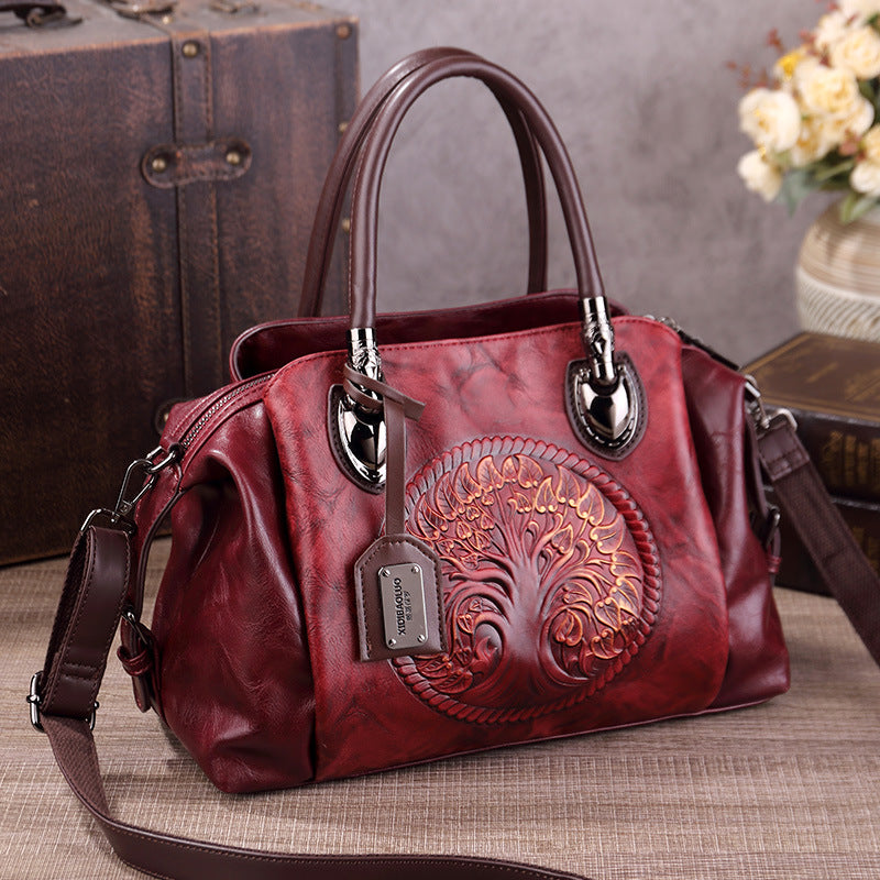 2025 New Chinese Style Retro European and American Style Bag Fashion Embossed Gradient Color Hand-Held Crossbody Pillow Women's Bag