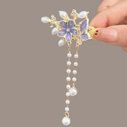 Antique Style Burned Blue Cloud Pearl Hairpin New Chinese Tassel Side Clip Advanced Sense Clip Hair Accessories Headwear Hair Clip