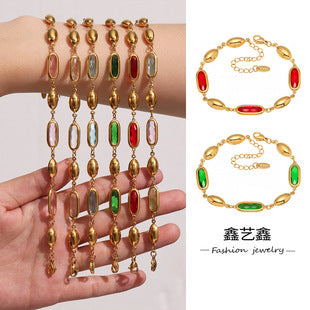 Niche Entry Luxury Zircon Embossed Star Moon Shape Shining Zircon Design Ring Titanium Steel Bracelet Girl's Jewelry