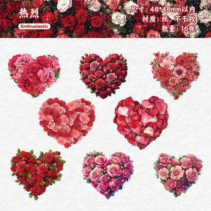 Retro Story Heart Flower Series Stickers Love Heart Floral Pet Journal Decoration Versatile Background Scenery Sticker Pack