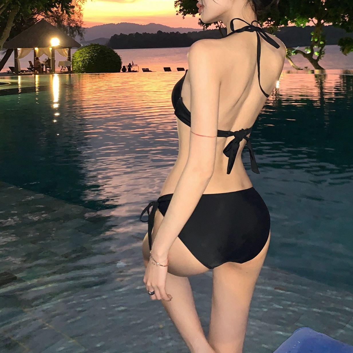 Beach Vacation Hot Spring PINK Pink Rose Red Bikini Swimsuit Women's Steel Bracers Gather Size Chest Sexy Three-point