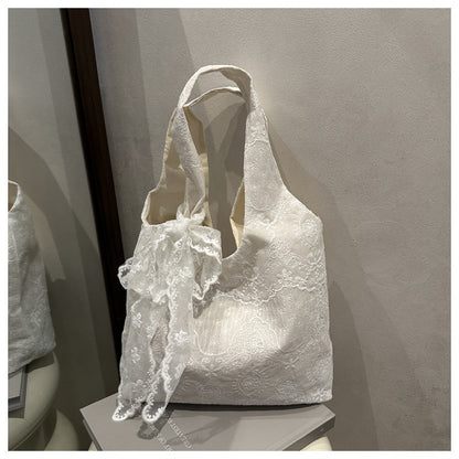 Korean Style Small Fresh Lace Flower Canvas Bag 2025 New Large Capacity Commuter Lazy Style Single Shoulder Large Tote Bag
