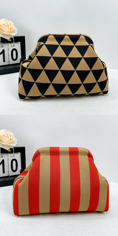 Cross-Border Dropshipping Knitted Bag Striped Clutch Bag for Women Fly-Knit Cloud Versatile Stylish Portable Makeup Bag Large Capacity